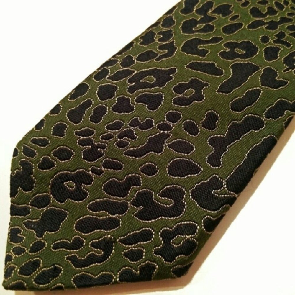 Brooks Brothers  olive green and black animal print jacquard tie